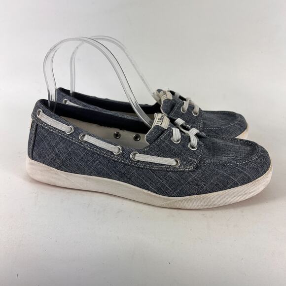 Llbean boat shoes women’s size 8.5 W grey blue heather canvas white sole slip on - Picture 2 of 11